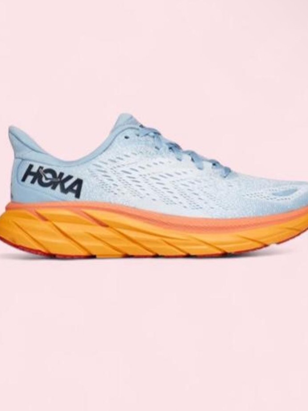 Hoka Women's Light Blue Running Shoe with Orange-Yellow Midsole! 10